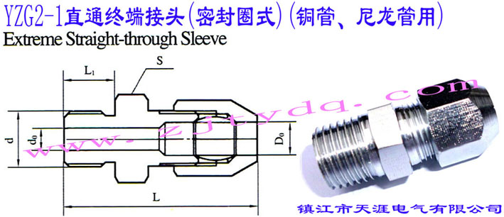 YZG2-1直通终端接头（密封圈式）（铜管、尼龙管用）Extreme straight-through sleeve