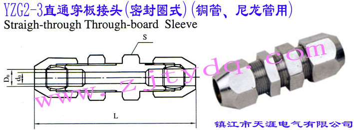 YZG2-3直通穿板接头（密封圈式）（铜管、尼龙管用）Straight-through Through-board Sleeve